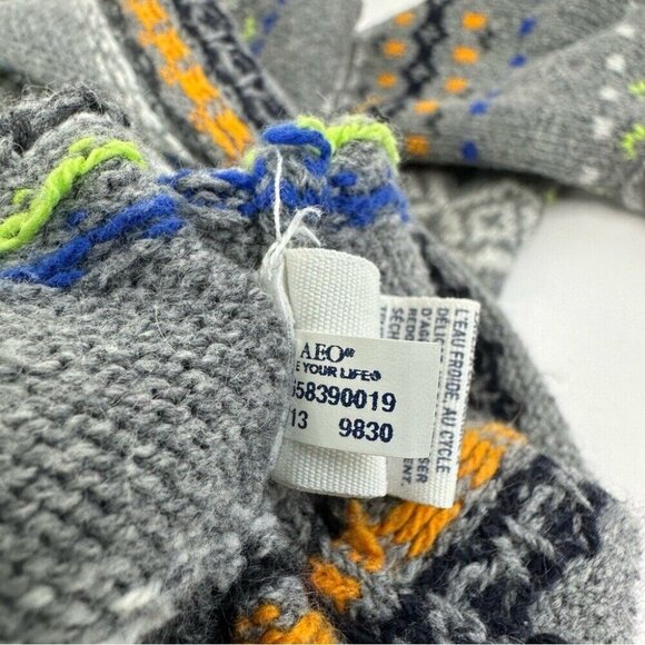 American Eagle Men’s Gray Fair Isle Crew Neck Coastal Grandpa Knit Sweater M/C40 - Picture 7 of 10
